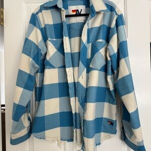 Aviator Nation Blue and White Plaid Button Down Shirt